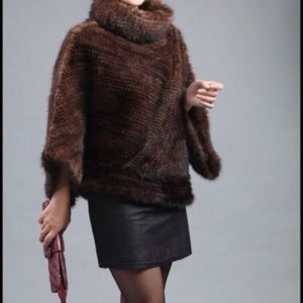 Real Fur Mink knitted poncho jacket coat